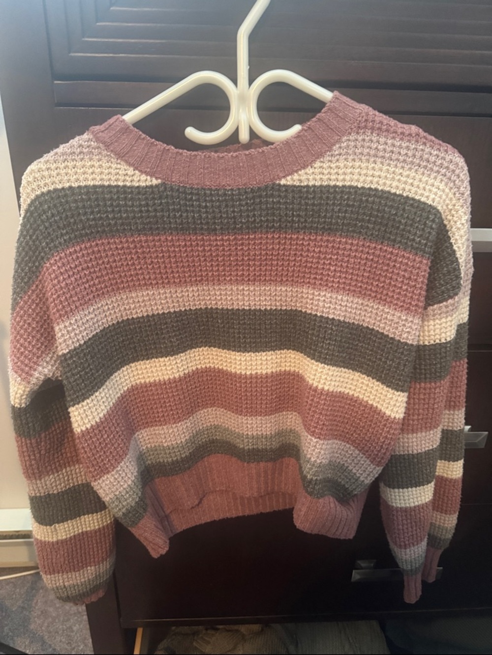 Eclipse Striped Scoopneck Sweater in Mauve, Gray & Cream